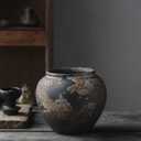 Denique Rustic Vase for Home Decor, Farmhouse Terracotta Vases, Large Ceramic Vase for Living Room Decor, Black Pottery Vase Large Clay Vase, Rustic Farmhouse Tabletop Decor(A-20cm) (A-7.87inch Height)