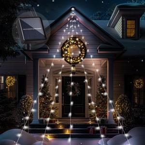 Large Size 16.5FT Solar String Lights Outdoor, 8 Modes Solar Christmas Tree Light, Outdoor Solar Christmas Lights Decorations for Eaves, Tree, Patio (Cool White)