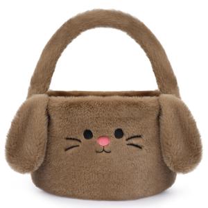 Easter Baskets for Kids, Brown Bunny Easter Basket with Handle, Cute Easter Bucket Gifts Bags for Boys, Girls, Kids, Easter Egg Hunt, Gifts Storage