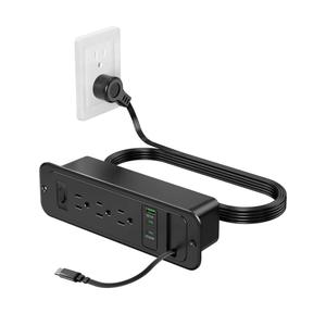 Recessed Power Strip with Retractable USB C Cable,2 PD 20W USB C,Flush Mount Countertop Drawer Outlet, Furniture Hidden Outlet for Side Table,End Table,3 Outlets (Black, 6FT-20W USB)