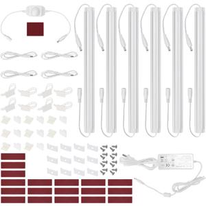 Litever Under Cabinet LED Lighting Kit, Super Bright, 6 PCS 12 Slim Light Bars, 31W 2000 Lumen, Dimmable, Plug or Wired Power Adapter, for Kitchen Cabinets Counter Shelf Workbench (Warm White 3000K)