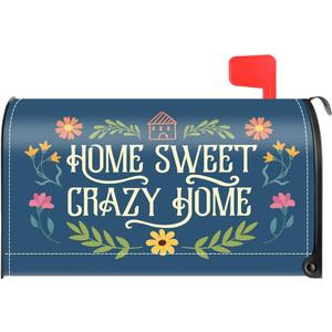 TOUNER Home Sweet Crazy Home Floral Mailbox Covers, Funny Magnetic Letter Box Wrap, Seasonal Post Letter Box Decor for Outdoor Garden Yard, Mailbox Decor Gifts for Friends New Homeowners Neighbors