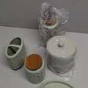 Bathroom Accessories Set 5 Pieces Toothbrush Holder Soap Dispenser Ceramic Bathroom Accessory Set Contain Cotton Swab Jar Toothbrush Cup Soap Dish Tumbler Green