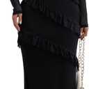 Womens Long Sleeve Mesh Bodycon Dress 2025 Fall Wedding Guest Cocktail Maxi Dresses (Black, L)