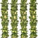 Dolicer 4 Packs 6FT Artificial Eucalyptus Garland with LED Light String, Faux Greenery Garland Hanging Fake Silver Dollar Eucalyptus Leaves Vines for Wedding Backdrop Arch Table Wall Party Home Decor
