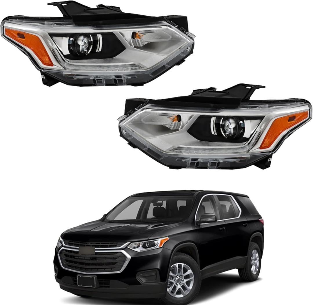 Driver Side and Passenger Side Headlights Assembly HID with DRL Replacement for Traverse 2018-2020 Housing Chrome Lamp LH RH 2PCS 84887857 84887858