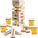 ArtCreativity Tumbling Tower Drinking Games for Adults, with 4 Glasses and 60 Wooden Blocks with Challenges, Fun House Adult Party Games for Game Night, Great Gift Idea for Everyone