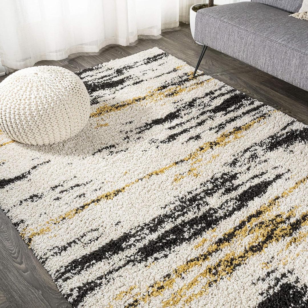 JONATHAN Y Strie' Shag Beige/Black/Yellow Indoor Area Rug 8X10 ft, Nova Modern Bold for Living Room, Bedroom, Kitchen, Office, Easy-Cleaning, High Traffic, Pet-Friendly, Non-Shedding SHG102A-8