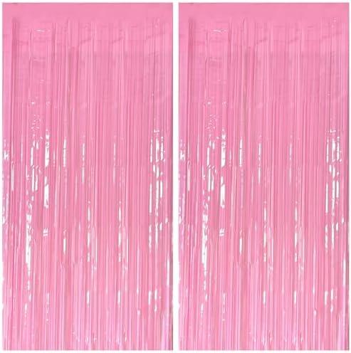 3 Pack Foil Curtain Pink Backdrop Streamers Metallic Tinsel Fringe Curtains Photo Booth Props for Birthday Wedding Engagement Bachelorette Christmas Holiday Celebration Party Decorations