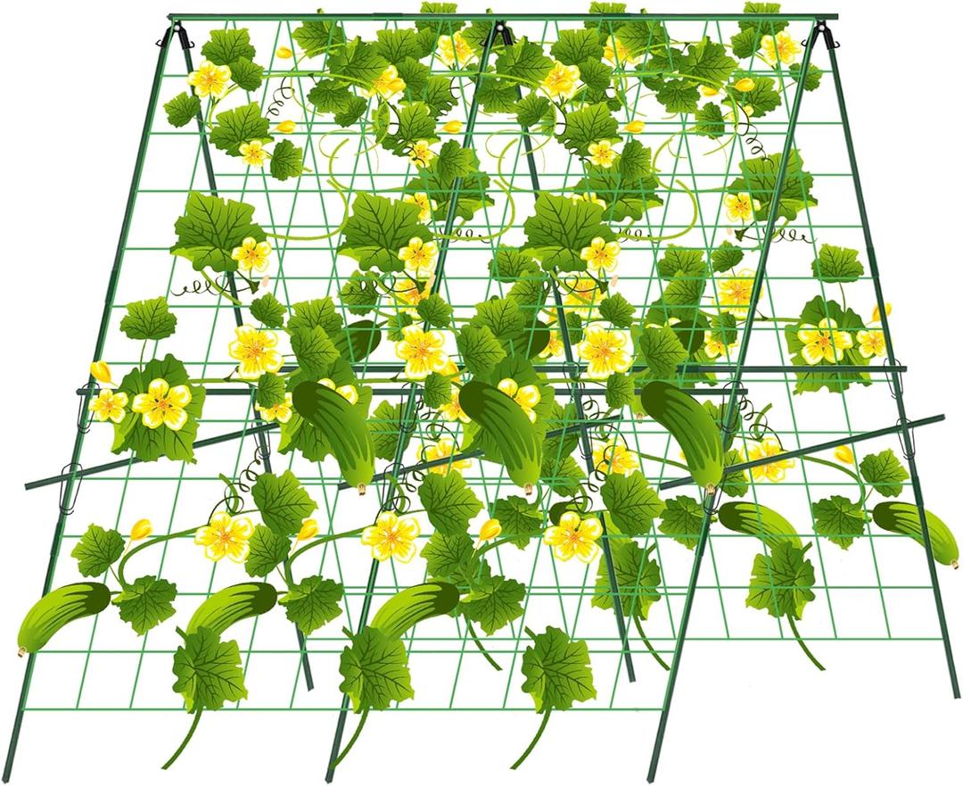 48"x 48" Cucumber Trellis for Raised Bed, Foldable A-Frame Garden Trellis for Climbing Plants Outdoor with Climbing Net, Vegetables Trellis Supports for Tomato Squash Zucchini