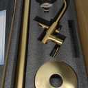 WOODBRIDGE F0007 BG Freestanding Tub Filler Bathtub Floor Mount Brass Bathroom Faucets with Hand Shower, F-0007 Golden, Brushed Gold