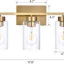 3-Light Bathroom Vanity Light, Modern Brushed Gold Wall Lights with Clear Glass Shades, Bathroom Wall Sconce Lamp for Mirror Living Room Bedroom Hallway, 10" X 17.8" X 5.9"