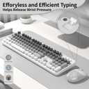 Creamy Wireless Keyboard and Mouse, MOFII 104 Round Keycaps Retro Typewriter with OTG & Brush, Full-Size Ergonomic, Ideal for Windows PC, Home, Office and College Gray White