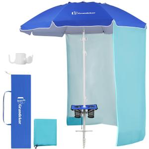 Grandekor 7FT Beach Umbrellas for Sand Heavy Duty Wind Portable Beach Umbrella with Table and Sun Shade Travel Beach Umbrella with Carry Bag Sun Umbrella Beach,UV 50+