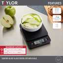 Taylor Glass Top Food Scale with Touch Controls, 11 lb Capacity, Sleek Black Design for Precision Food Measurement in Grams and Ounces