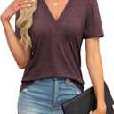 Agnes Urban Womens Tops Dressy Casual V Neck Short Sleeve Shirts Summer Loose T Shirts Trendy Tops Tunic Blouses (Red, XL)