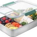 Microwave Safe Stainless Steel 3 Compartment Bento Lunch Box, 44oz (Sage)