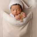 Newborn Photography Props Outfit with Santa Hat,Christmas Backdrop Poser Pocket Xmas Background Blanket for Baby Photo Shoot (Ivory)