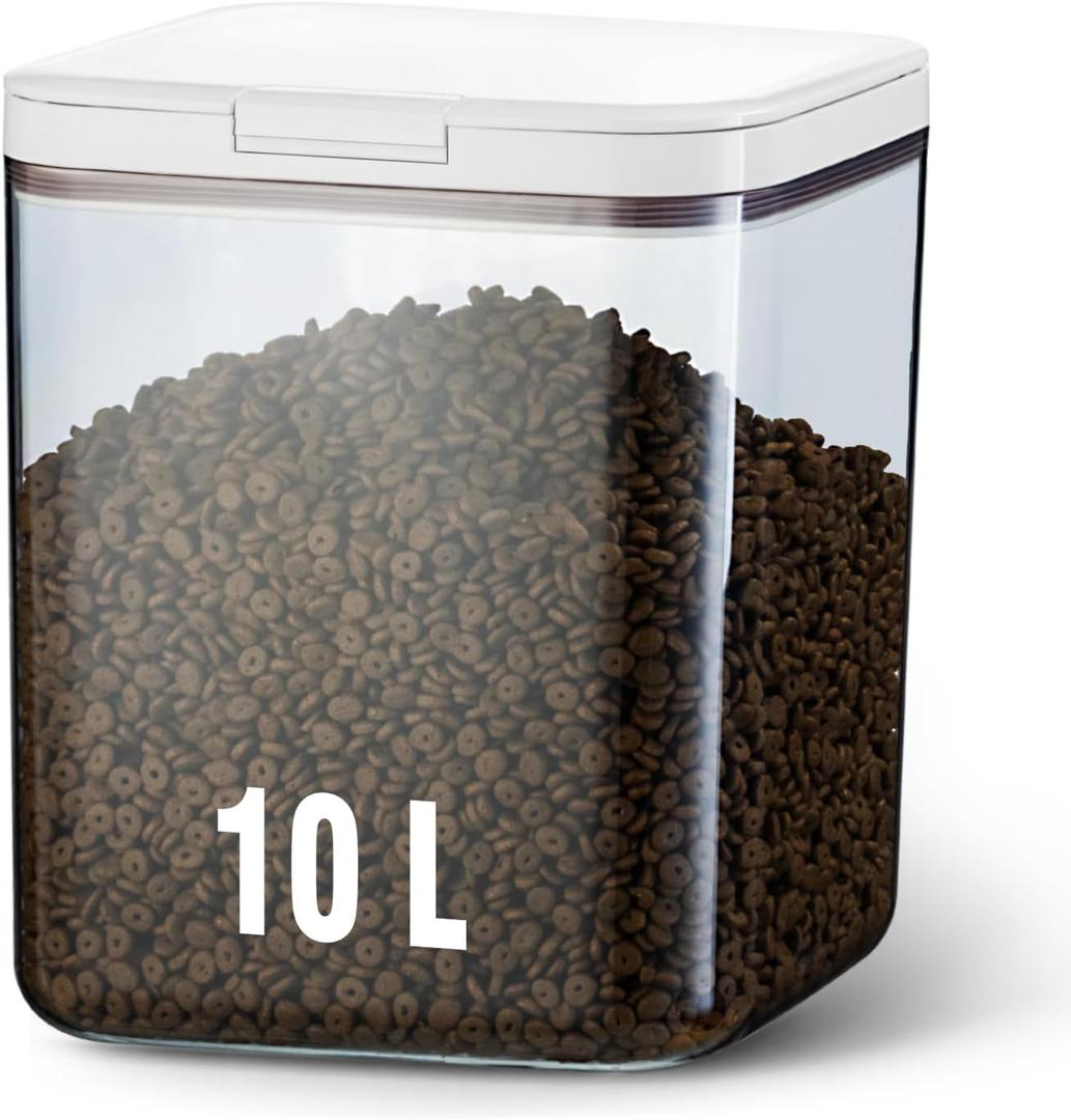 Airtight Dog Food Storage Container 15lb / 11L Pet Food Storage Bin with Lids, Cat Treat Jar, BPA Free, Dry Boxs, Rice Storage Container for Flour, Cereal & Grain, White