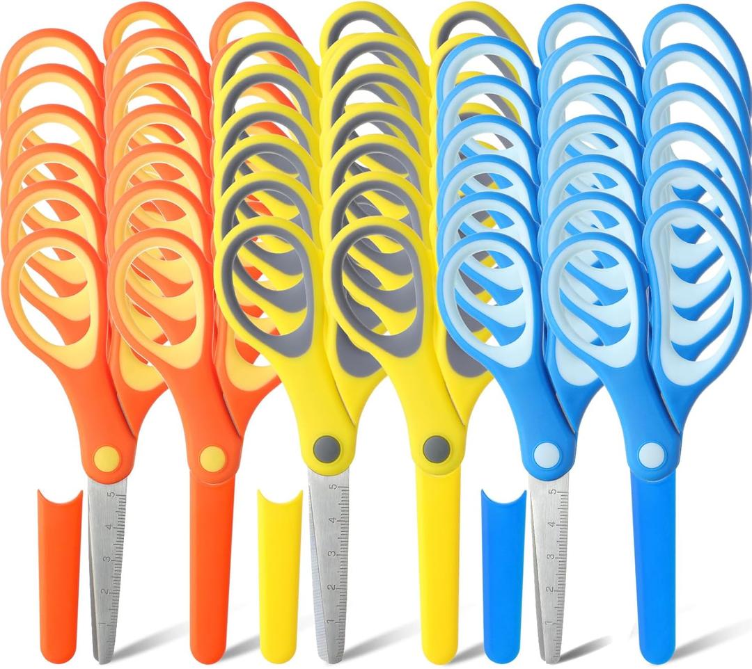 36 Pack 5. 7" Students Scissors Bulk with Cover for Classroom, Safety Blunt Tip Student Scissors Comfort Grip, Assorted Colors Kids Craft Tools for Cutting Paper Craft Art Supplies