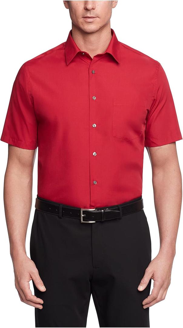 Van Heusen Men's Short Sleeve Dress Shirt Regular Fit Poplin Solid (15" Neck, Flame)