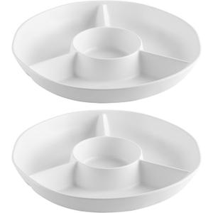 White Chip and Dip Serving Set, Divided Serving Platter Set, 4 Section Appetizers and Cheeses Serving Tray, Compartment Dishes for Party, Christmas, Dessert, Fruit, Candy, 13-inch, Set of 2