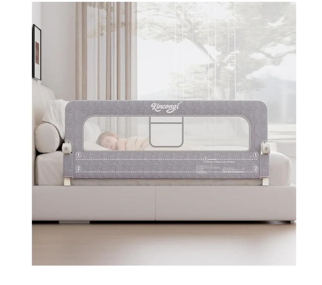 Kincongi Bed Rail for Toddlers, 59 Inch Swing Down Toddler Bed Rails with Wider UShape Base, Breathable Baby Bed Rail Guard for King, Queen, Full, Twin Bed Rail for Baby