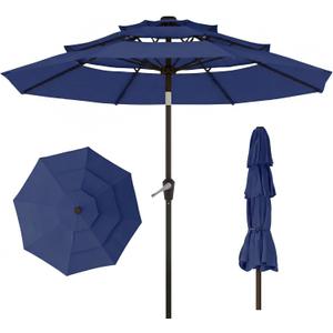 10ft 3 Tier Patio Umbrella, Outdoor Market Table Umbrella with UPF 50+ Vented Canopy, 8 Sturdy Ribs, Easy Push Button Tilt and Crank, Windproof for Deck, Pool, Backyard and Garden