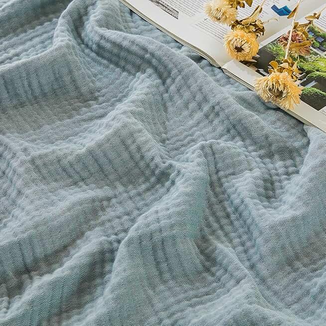 EMME Cotton Muslin Large Throw Blanket Couch Breathable Gauze Soft Lightweight Bed Blankets Adults (Heather Teal, 50"x70") OEKO-TEX STANDARD 100