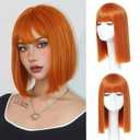 Orange Bob Wig With Bangs - Heat Resistant 14Inch Synthetic Hair, Short Straight Shoulder Length Natural-Looking Cosplay Wig for Daily Use, Parties & Women Girls