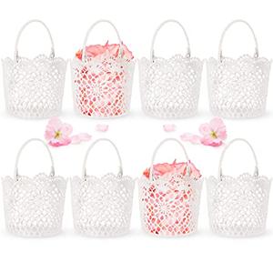WILLBOND 6 Pcs White Flower Girl Basket with Handle for Wedding Ceremony, 5.9 x 4.72 x 4.33 Inch