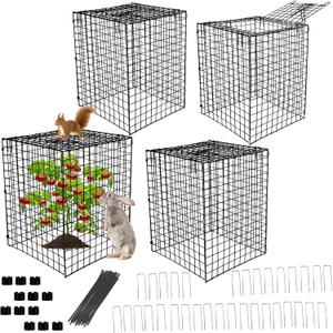 Garden Wire Cloches For Plants Extra Large 13.2" X13.2" X16.7" Rustproof Plant Cages For Outdoor Plants Protectors From Animals With Openable Top Cover & Stakes Plant Cages To Keep Animals Out (4 PCS)