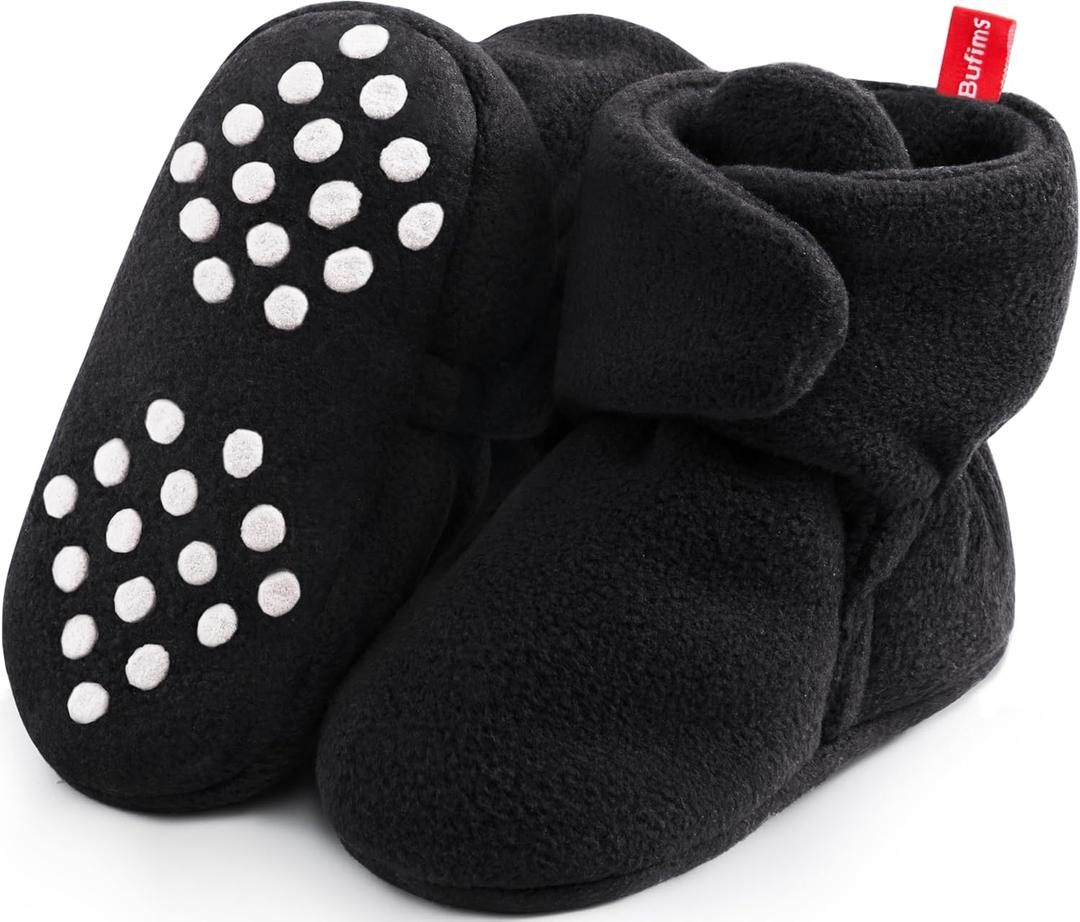 Baby Fleece Booties Newborn Unisex Booties Non-Slip Newborn Infant First Walkers Warm Shoes House Slippers for Baby Boys & Baby Girls Toddlers (3-6 Months Infant, Black)