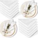12 Pack Satin Table Cloth Napkins, 17x17 Inch White Silky Wedding Napkins Cloth Washable, Luxury Dining Table Cloth Napkins Set for Birthday Holiday Party Dinner Restaurant