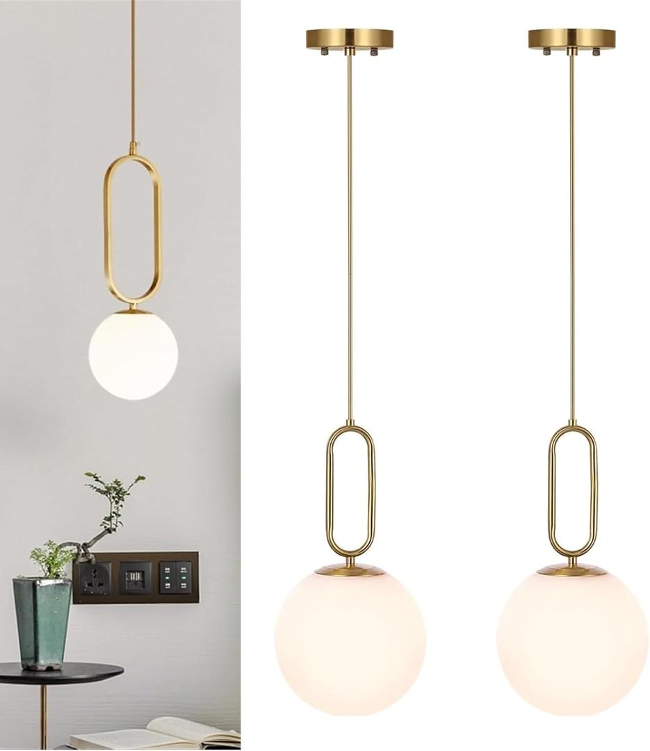 Battery Operated Chandelier Lights Set of 2Rechargeable Pendant Light,Indoor Ceiling Light Fixture with Remote 12 Colors Modes Dimmable for Dining Room Kitchen Bedroom Living Room(Gold)