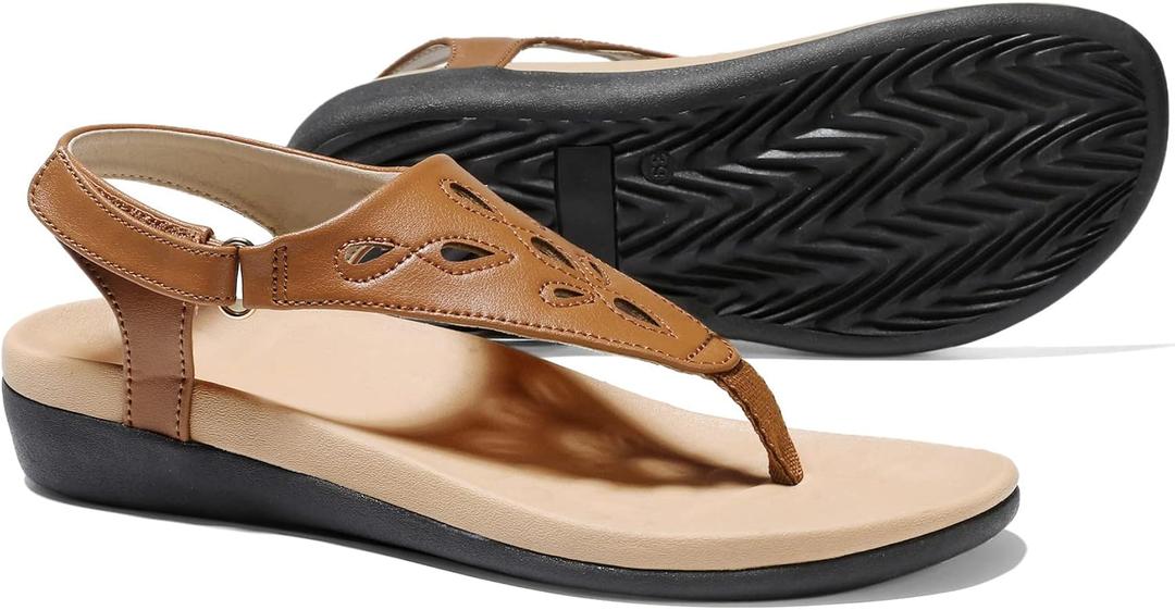 UTENAG Womens Arch Support Sandals Orthotic Adjustable Thong Flip Flops +Comfort Coffee Size 42 Brown