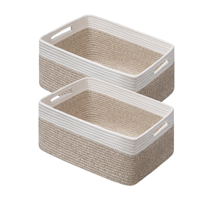 UBBCARE 2 Pack Storage Baskets for Shelves, Large Woven Storage Baskets, Dog Toy Bins, Baskets for Organizing Clothes, Towels, Books, Blanket, 17"L x 13"W x 7.5"H, White&Brown