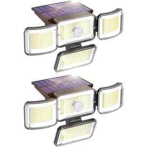 Mokot Solar Lights Outdoor, 3000LM 288 LED Motion Sensor Outdoor Lights, 4 Heads Security Light, IP65 Waterproof Solar Flood Wall Lights with 3 Modes for Outside, Yard, Backyard, Porch, Garage