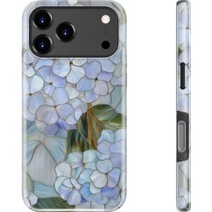 Goodon for iPhone 17 Pro Max Case - Compatible with Magsafe - Dual-Layer Hard Shell & Silicone Cover - Protective Phone Case with Cute Wildflower Designs for Women - Pastel Hydrangea