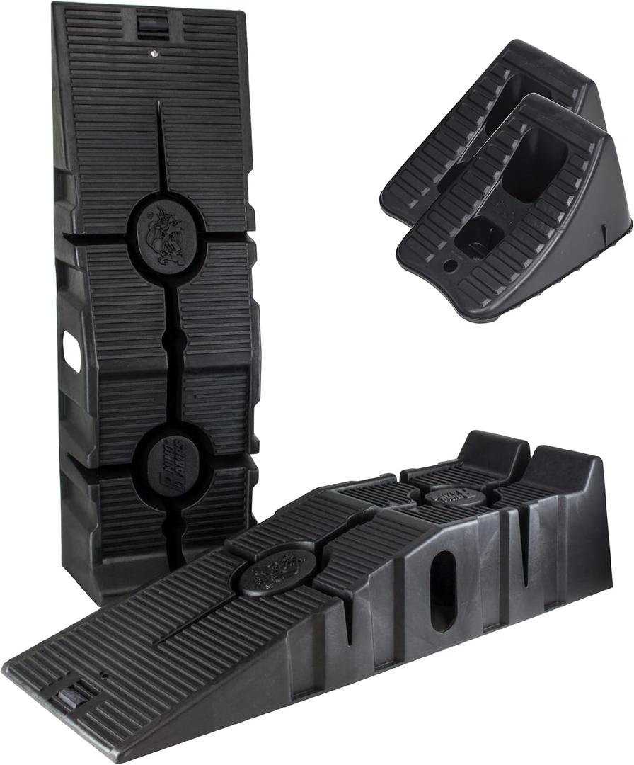 RhinoGear 11909RCMI 4 Piece RhinoRamp Vehicle Ramp Pair (12,000lb. GVW Capacity) and Wheel Chock Pair Bundle
