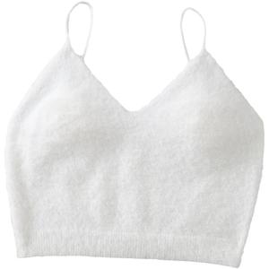 SHENHE Women's V Neck Spaghetti Strap Furry Cute Top Fluffy Knit Crop Cami Top Tank (Medium, White)