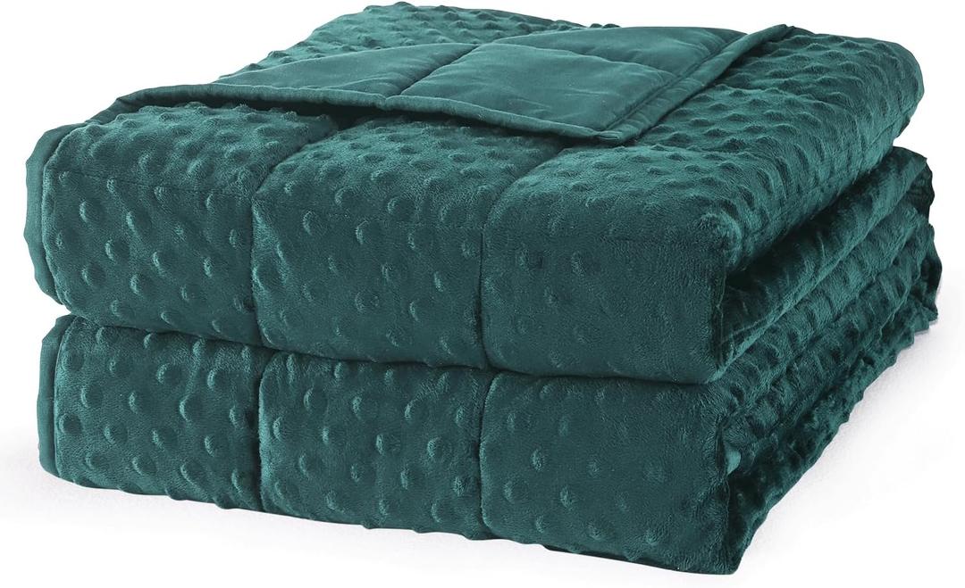 Mr. Sandman Weighted Blanket for Adults Queen Size 15 lbs, Soft Cooling Heavy Minky Blanket for Sleep, Washable Throw Blanket with Glass Beads, 60 x 80 Inches, Dark Green