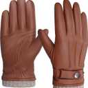 BISON DENIM Sheepskin Leather Gloves for Men, Winter Warm Touchscreen Gloves with Cashmere Lining, Driving Motorcycle Gloves (Small, Tan)