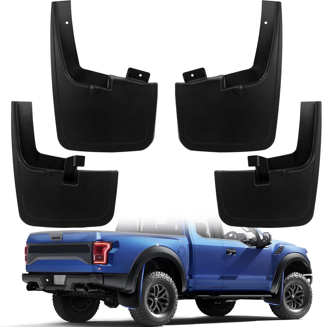 4PCS Mud Flaps Splash Guards Compatible with 2015-2020 Ford F-150 with Factory Fender Flares, Front and Rear, Black