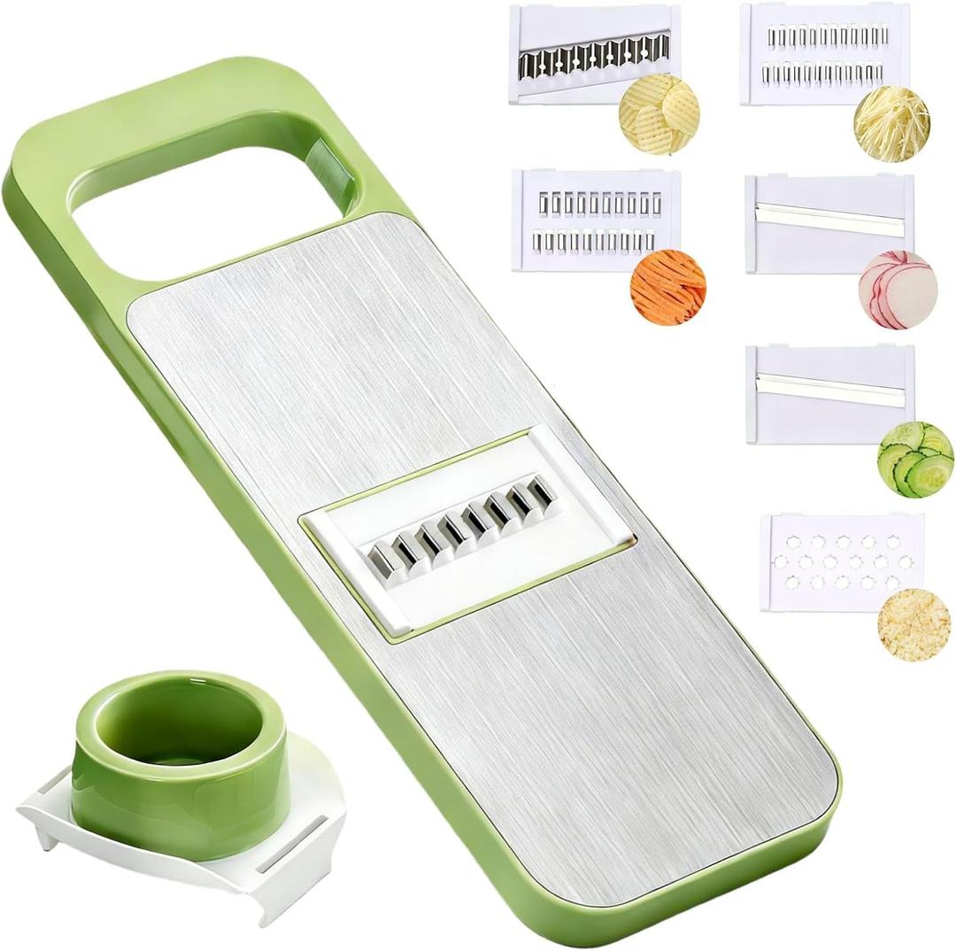 Safe Mandoline Slicer with Slide-On Hand Guard, 2026 Upgraded 6 in 1 Stainless Steel Vegetable Chopper, Multi Blade Potato/Onion/Garlic/Cucumber/Fruit Slicer, Kitchen Grater Food Cutter
