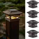 Wood Grain Solar Post Cap Lights, Dual-Core LED Fence Lights with Craftsman Design, 4 Pack Waterproof Outdoor Caps for 4x4 Wooden/Vinyl Post (Brown)