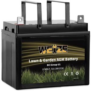 WEIZE Lawn Garden AGM Battery, 12V 200CCA BCI Group U1 SLA Starting Battery for Lawn, Tractors and Mowers, Compatible with John Deere, Toro, Cub Cadet, and Craftsman WEIZE Lawn Garden AGM Battery, 12V 200CCA BCI Group U1 SLA Starting Battery for Lawn, Tractors and Mowers, Compatible with John Deere, Toro, Cub Cadet, and Craftsman