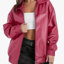 Women's Faux Oversized Leather Jacket, Zip Up Motorcycle Bomber Fall Jackets 2025, Vintage Y2K Tops Winter Coats 2XL
