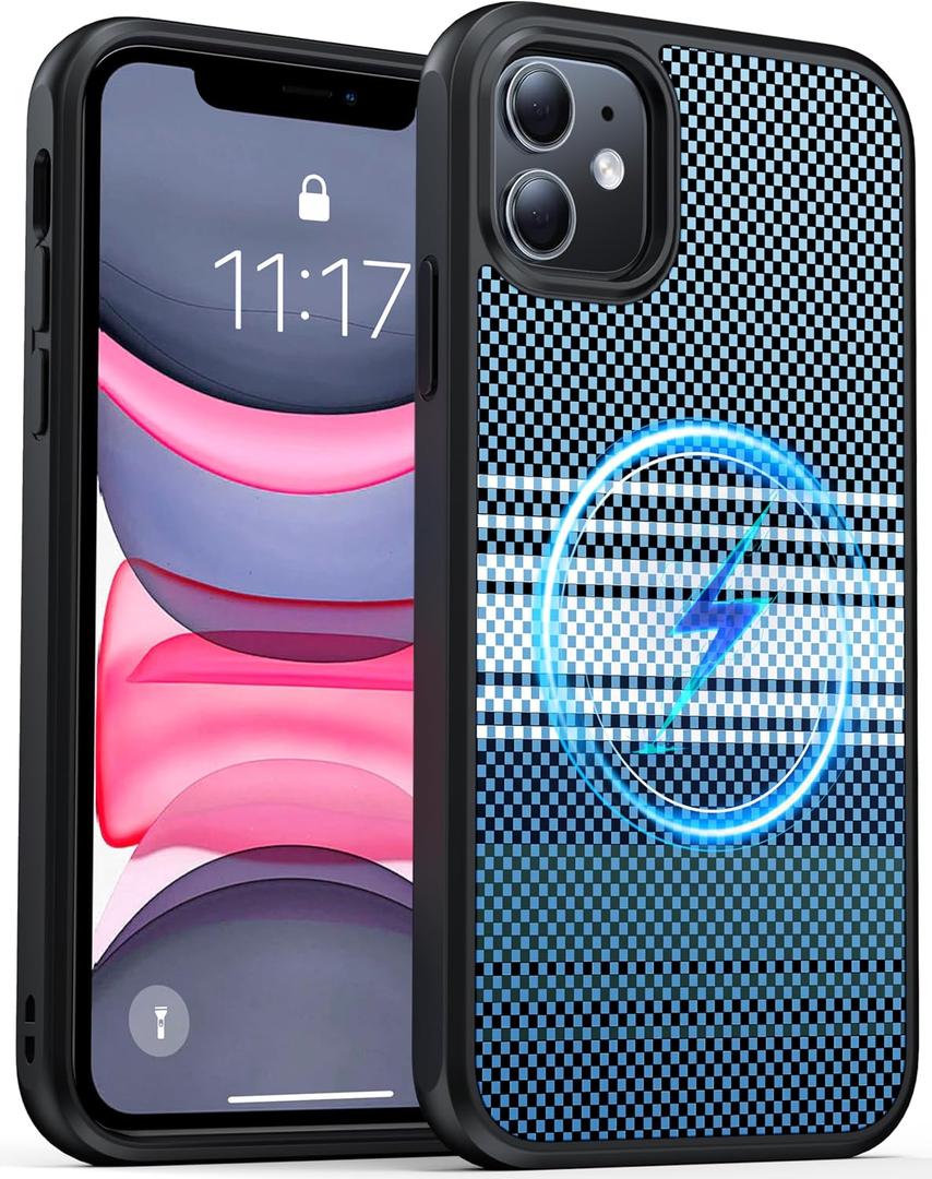 Magnetic for iPhone 11 Phone Case-Compatible with MagSafe-Carbon Fiber Texture-Slim Military Grade Drop Protection Phone Case for iPhone 11 6.1",Camouflage Blue