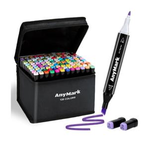 AnyMark Alcohol Markers, 120 Colors Dual Tip Art Coloring Markers Set